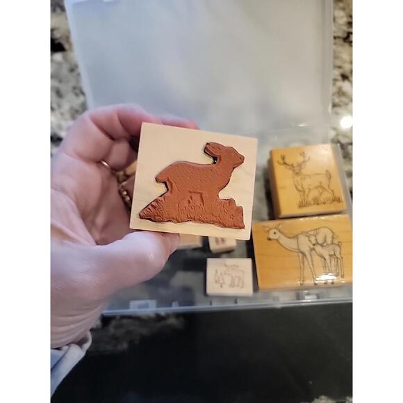 Rubber Stamp Set Noble Deer Buck Hunter Fall Fawn Moose Woods In Case - Picture 3 of 4